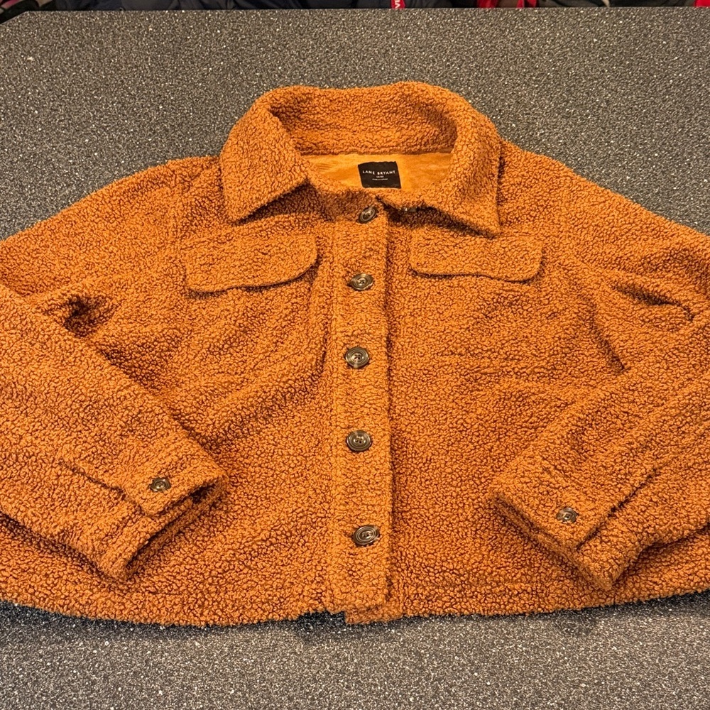 Lane Bryant Women's Cropped Teddy Jacket in Rich Brown - size 18/20